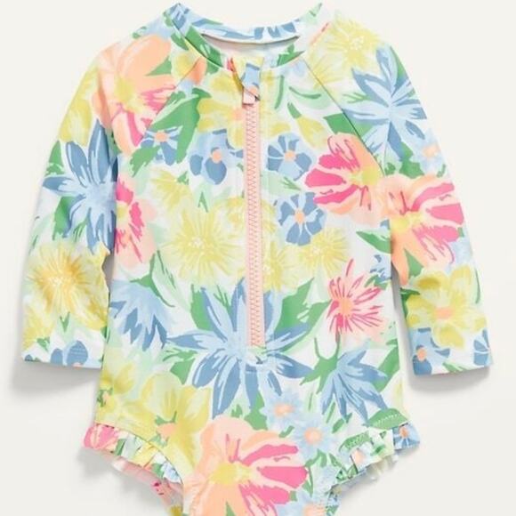 Old Navy Other - Old Navy One Piece Pastel Floral Long Sleeve Baby Swimwear, Size 3-6 Months